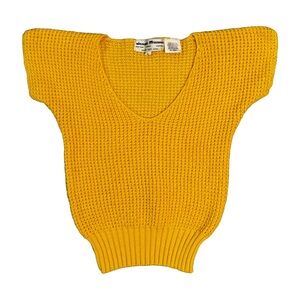 Vintage Women’s Yellow Open Knit Crochet Short Sleeve Sweater